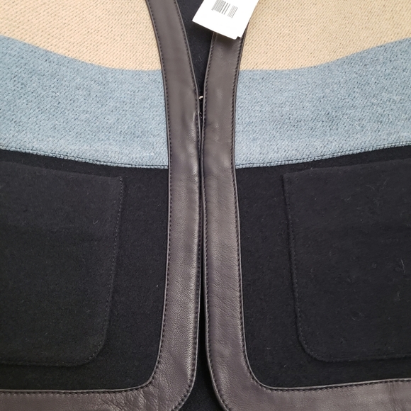 Tory Burch Leather Trim Blanket‎ Stripe Jacket sz 6 NWT - Picture 4 of 16